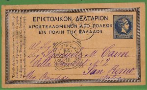 ad0927 - GREECE - Postal History -  STATIONERY CARD  from CORFU to ITALY 1895