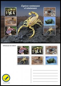 DJIBOUTI 2023 STATIONERY CARD TOXIC SPECIES FROG MUSHROOMS SNAKES SPIDERS FISHES-