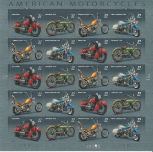 Scott 4085-4088 American Motorcycles Mint Not Hinged Pane of 20 .39 Cent Stamps