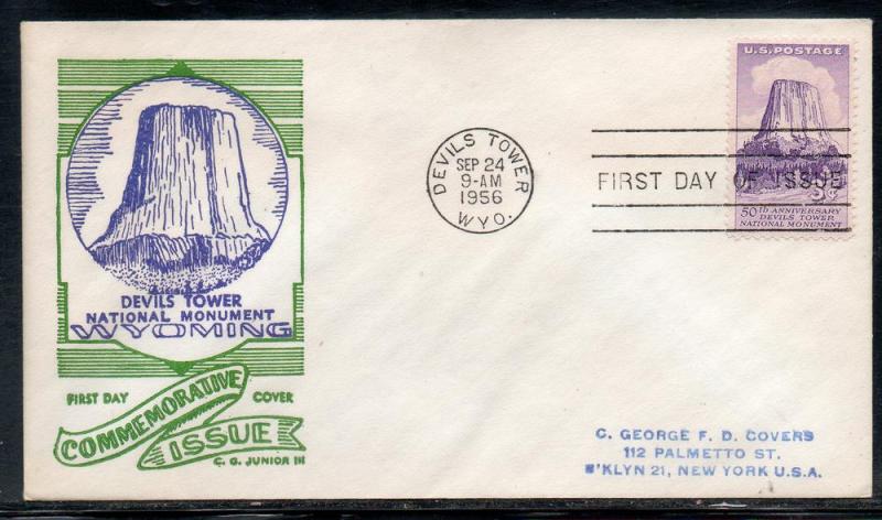 US #1084 Devils Tower FDC Junior Cachet addr D347