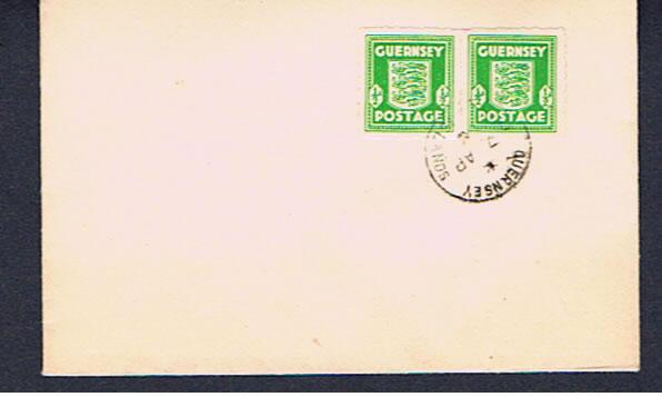 GUERNSEY  PAIR 1/2d LIGHT GREEN  ON FDC