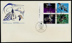 Canada 1098a BL Block on FDC - Birds, Great Horned Owl, Snow Goose, Heron