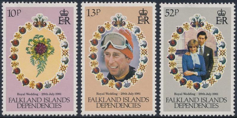 Falkland Islands Dependencies 1981 Royal Wedding Set of 3 SG95-97 MH