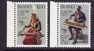 Iceland-Sc#606-7-Unused NH Europa set-Music-1985-