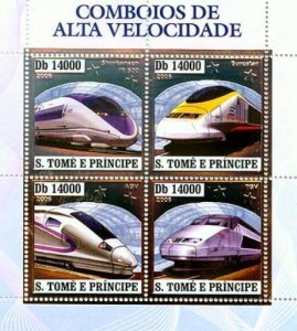 St Thomas-High Speed Trains Silver Foil Stamps ST6409as