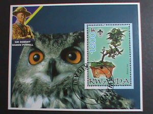 RWANDA 2005 BONSAI -OWLS-SIR BADEN POWELL WITH SCOUT LOCO -CTO S/S SHEET VF
