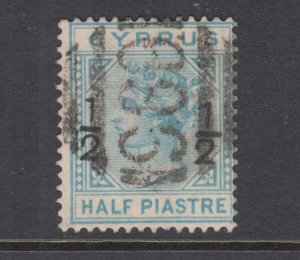 Cyprus Sc 16 used. 1892 ½pi on ½pi green Queen Victoria, 969 in grid cancel
