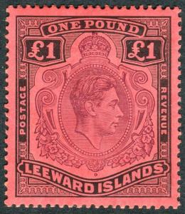 LEEWARD ISLANDS-1942 £1 Purple & Black/Carmine.  A mounted mint example Sg 114a