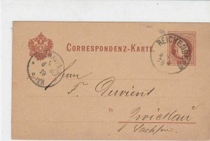 Austria 1879 Reichenberg Cancel Hugo Siegmund Slogan back Stamps Card ref R19504