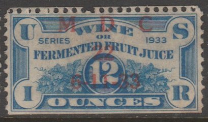 U.S.  Scott #REF4 Fermented Fruit Juice - Wine Revenue Stamp - Used Single