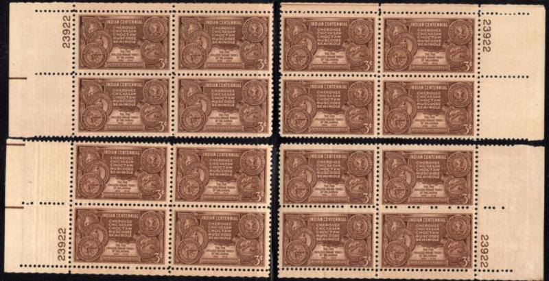 US Stamp #972 MNH Indian Centennial Matched Plate Blocks /4