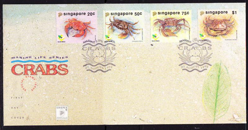 SINGAPORE - 1992 Marine Life Series - Crabs FDC