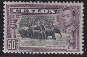 Ceylon # 286d, Wild Elephants,,  Perf 13 1/2,  Hinged