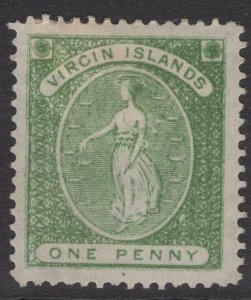 VIRGIN ISLANDS SG22b 1878 1d GREEN WMK UPRIGHT MTD MINT