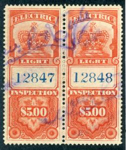 van Dam FE6 - $5 vermillion - Used horizontal pair - 1895 Crown