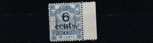 NORTH BORNEO  1891 - 92   S G  52  6C ON 10C  BLUE  NO GUM CAT £200 