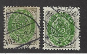 Denmark  SC#50 & 50b Used Fine SCV$19.50.....Check a bargain!