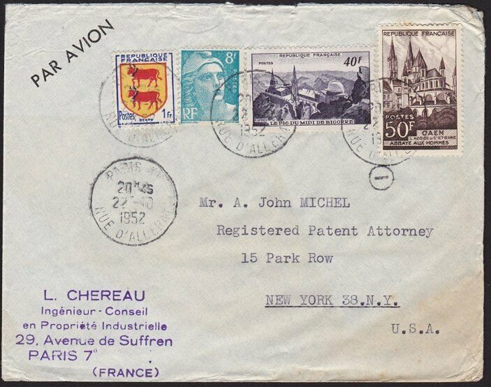 FRANCE 1952 airmail cover to USA...........................................70247