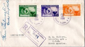 Dominican Republic 1c, 3c and 10c Globe and Torch of Liberty 1938 Certificado...