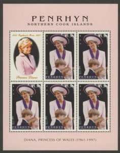 Penrhyn Island 453 Sheet MNH Princess Diana, Prince William, Prince Harry