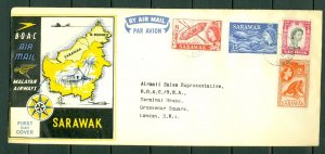 SARAWAK 1957 BOAC FIRST DAY AIR MAIL COVER.. KUCHING TO LONDON.. MAP CACHET(FDC)