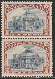 MEXICO 649, 649a $1Peso PALACE OF FINE ARTS. PAIR W/VARIETY. Mint, NH.