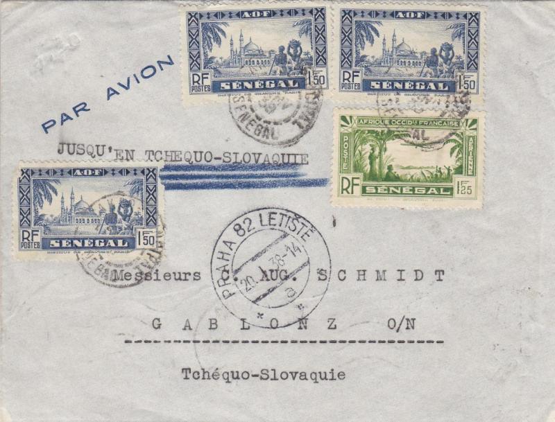 1938, Dakar, Senegal to Gabions, Czechoslovakia (27652)