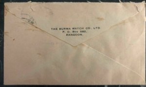 1950s Rangoon Burma Commercial Airmail Cover To Stockholm Sweden