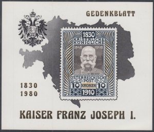 AUSTRIA #AUI 003 SOUVENIR EMBOSSED GEDANKBLATT HONOURING FRANZ JOSEPH