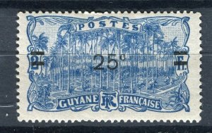 FRENCH COLONIES; GUYANE 1922 early Surcharged issue Mint hinged 25c. value