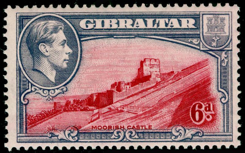 GIBRALTAR SG126, 6d Carmine & Grey Viole PERF 13½, LH MINT. Cat £48.