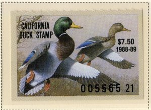 US CA18 CALIFORNIA STATE DUCK STAMP 1988 MNH SCV $10.00 BIN $5.00