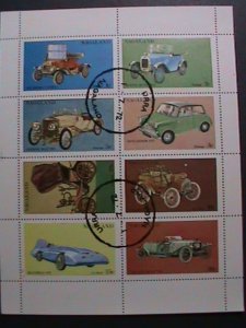 ​NAGALAND- 1972 WORLD FAMOUS CLASSIC CARS CTO- SHEET VF WITH FIRST DAY CANCEL