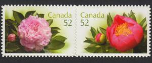 PEONY = flowers = QP Die Cut to Shape booklet Pair Canada 2008 #2262ai MNH