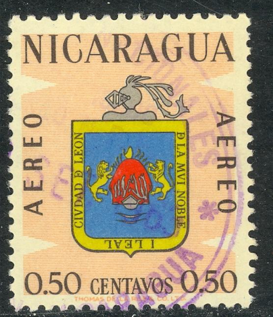 NICARAGUA 1962 50c CITY ARMS Airmail Sc C511 VFU