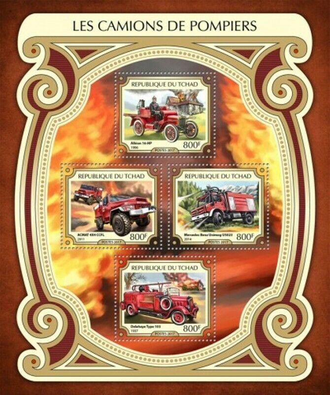 Chad - 2017 Fire Engines - 4 Stamp Sheet - TCH17216a