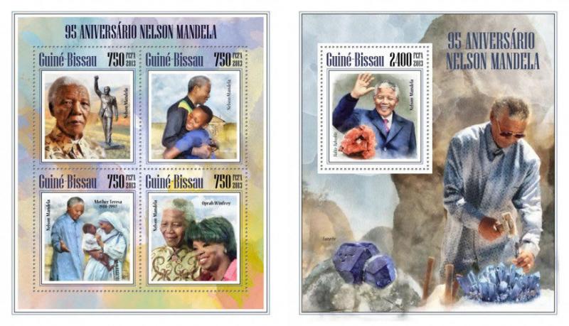 Nelson Mandela Nobel Prize Africa Politics Minerals Guinea-Bissau MNH stamp set