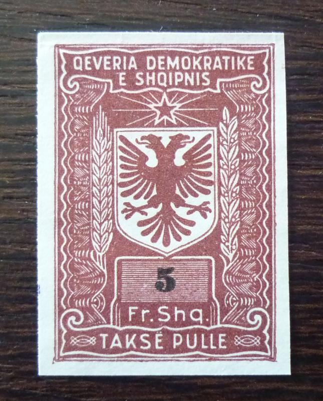 ALBANIA-IMPERFORATED REVENUE STAMP-PROOF RR!! albanien stempelmarke usa M14