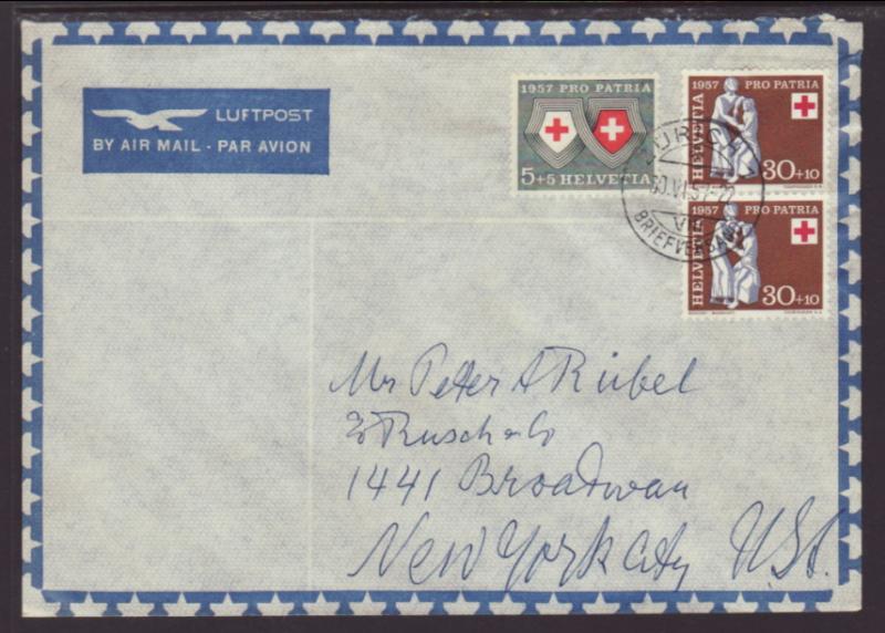 Switzerland to New York,NY 1957 Airmail Cover