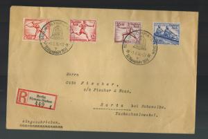 1936 Berlin Germany Olympics Stamps Cancel Cover to Czechoslovakia Registered 