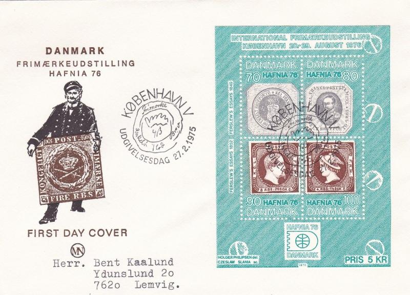 Denmark 1975 Hafnia 75 Stamp Exhibition Minisheet FDC VGC