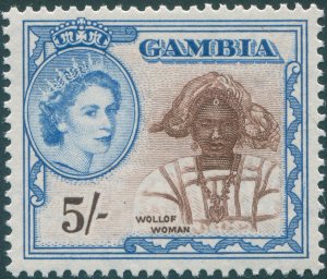 Gambia 1953 5s chocolate & bright blue SG183 unused