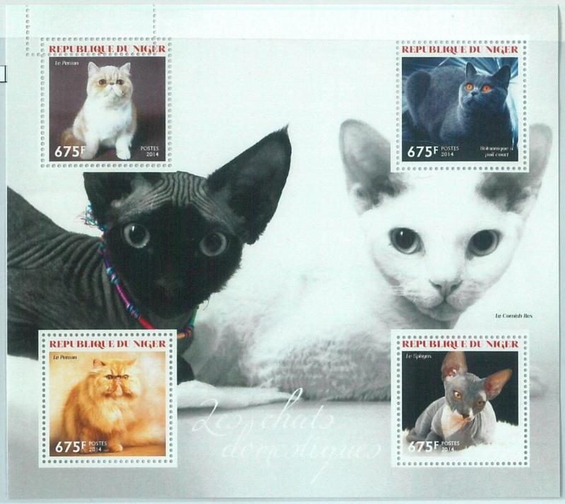 1537 - NIGER, ERROR, 2014 MISSPERF SHEET: Cats