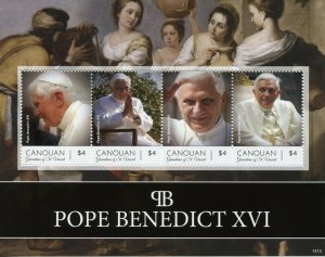 Canouan Gren St Vincent Stamps 2014 MNH Pope Benedict XVI Popes People 4v M/S II