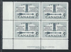 CANADA SC# 382 PL#4 LL B/4 VF/MNH 1958