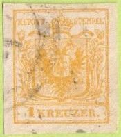 AUT SC #1 1850 Coat of Arms, yellow, 4-margin (3 large) CV $115.00