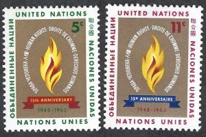 United Nations #121-122 5¢ &11¢ 8th Human Rights Day (1963). Light hinge.