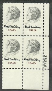 1731 Carl Sandburg MNH Plate Block - LR