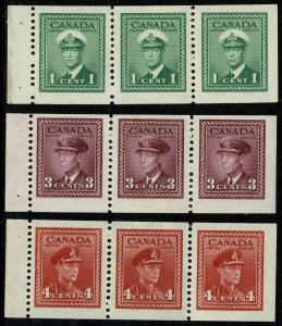 CANADA KGVI 1942-48 1c, 3c & 4c BOOKLET PANES UNUSED (MH) SG394-6 P.IMPREFx12 XF