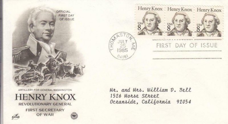 1985, Henry Knox, Artcraft/PCS, FDC (E8329)